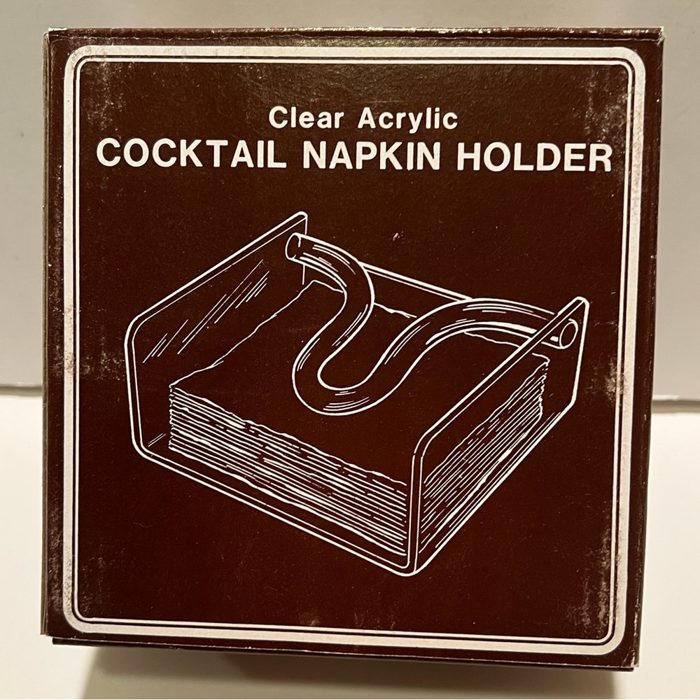 CLEAR ACRYLIC COCKTAIL NAPKIN HOLDER.